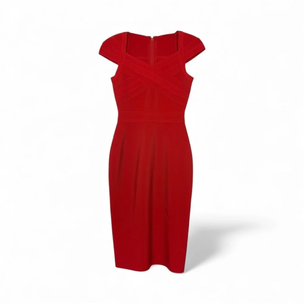 NWT Bella Barnett Bodycon Red Midi Dress Womans SZ. 6 Bandage Dress Holiday - Picture 2 of 14